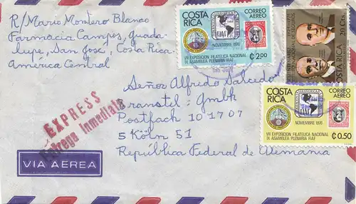 Costa Rica: 1977 letter Express San Jose to Cologne