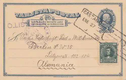 Costa Rica: 1913: post card Cartago to Berlin