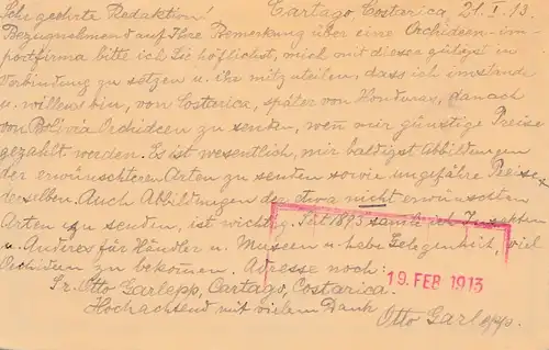 Costa Rica: 1913: post card Cartago to Berlin