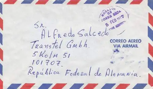 Costa Rica: 1977: letter Correo Aero via Air mail to Köln