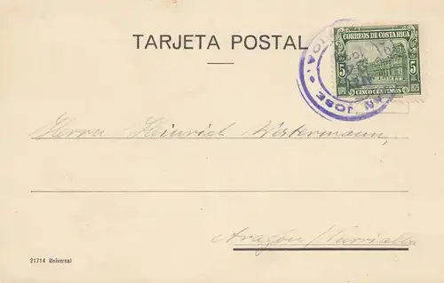 Costa Rica: 1930: post card Deuscher Association San Jose to Turrialba