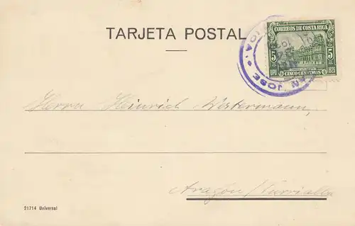 Costa Rica: 1930: post card Deuscher Verein San Jose to Turrialba