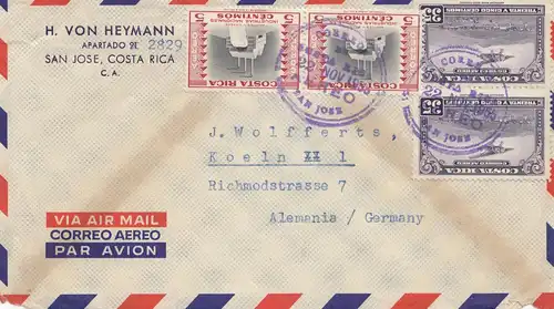 Costa Rica: 1958 air mail San Jose to Köln