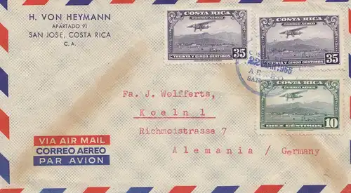 Costa Rica: 1955 air mail San Jose to Köln