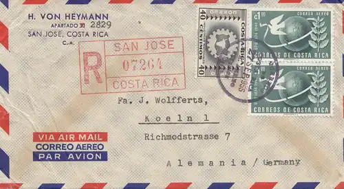 Costa Rica: 1955: Registered San Jose to Cologne