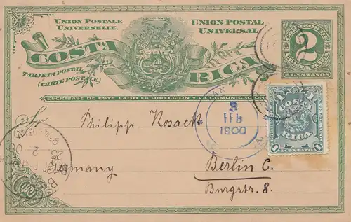 Costa Rica: 1900 post card San Jose to Berlin
