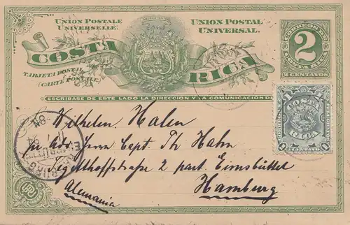 Costa Rica: 1894: post card to Hambourg
