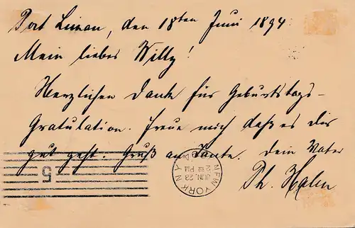 Costa Rica: 1894: post card to Hamburg
