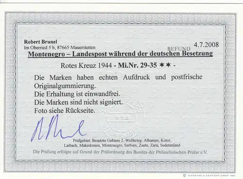 Dt. Besetzung Montenegro: MiNr. 29-35, postfrisch