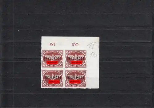 Feldpost Inselpost Rhodos: MiNr. 9, Viererblock Eckrand, BPP Attest