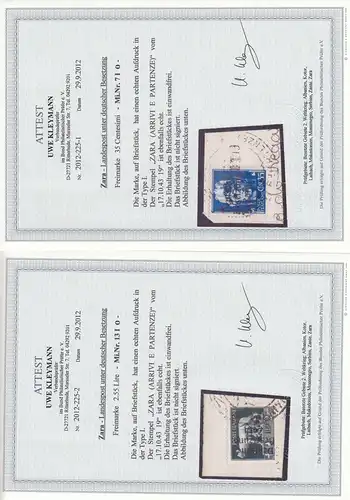 Zara: MiNr. 1-16, gestempelt auf Briefausschnitt, 4x BPP Attest