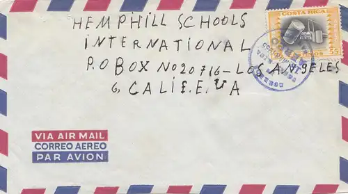 Costa Rica: 1955: Aero cancel to Hemphill Schools Los Angeles