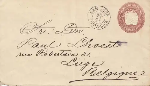 Costa Rica: 1893: San Jose to Liege/Belgium