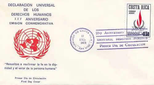 Costa Rica: 1973: Declaracion Universal de los Derechos Humanos XXV Aniversario