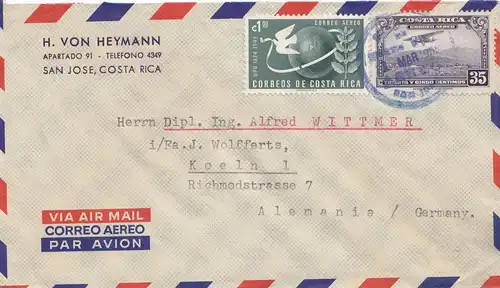 Costa Rica: 1955: San Jose to Cologne/Germany