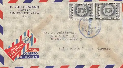 Costa Rica: 1955: San Jose via Air Mail to Cologne