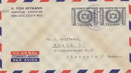 Costa Rica: 195x: San Jose via Air Mail to Cologne