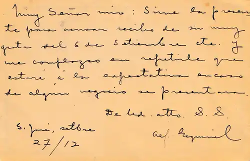 Costa Rica: post card San Jose to Berlin