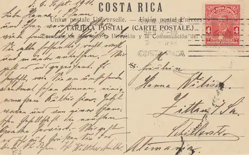 Costa Rica: 1911: Post card Monumento Nacional San Jose to Zittau