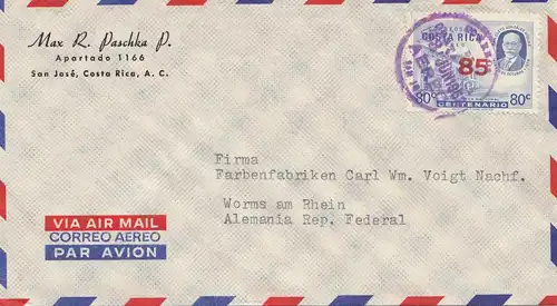 Costa Rica: 1952: San Jose - Aero to Worms