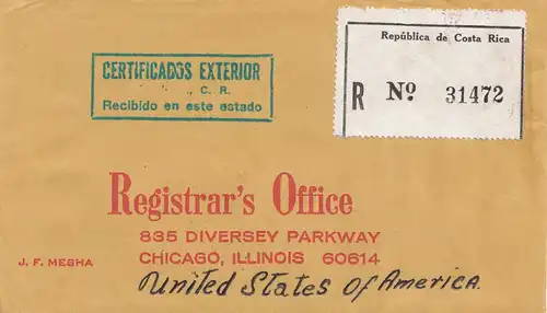 Costa Rica: Registered 1966 Puerta Cortes to Chicago
