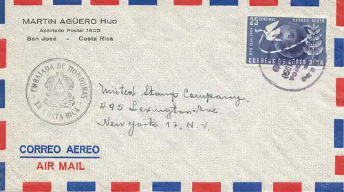 Costa Rica: 1950: San Jose Embajada de Honduras to New York