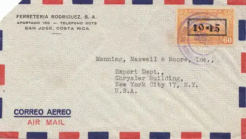 Costa Rica: 1945: San Jose to New York