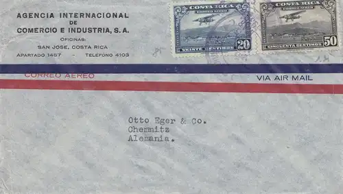 Costa Rica: 1939: San Jose to Chemnitz