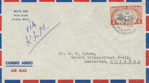 Costa Rica: 1952: air mail San Jose to Amsterdam