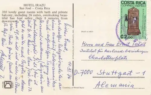 Costa Rica: 1976: Post card Hotel Irazu-San Jose