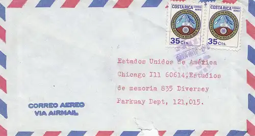 Costa Rica: 1970: air Mail to Chicago