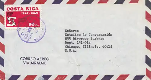 Costa Rica: 1970: air mail San Jose to Chicago