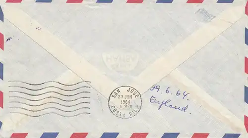 Costa Rica: 1964: San Jose to London - forwarded