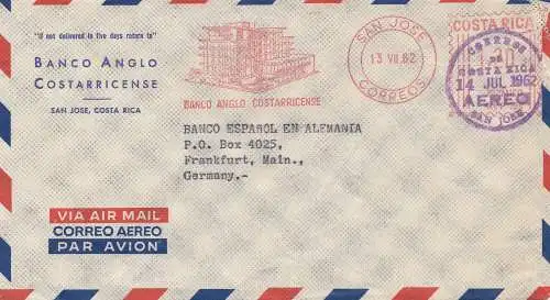 Costa Rica: 1962: San Jose Bankco Anglo Costaricense to Frankfurt