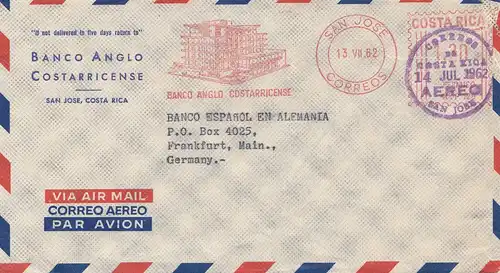 Costa Rica: 1962: San Jose Bankco Anglo Costarricense to Frankfurt