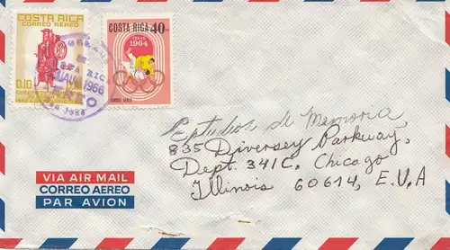Costa Rica: 1966: San Jose air mail to Chicago