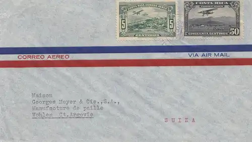 Costa Rica: 1938: San Jose to Wohlen Ct. Argovie/Switzerland