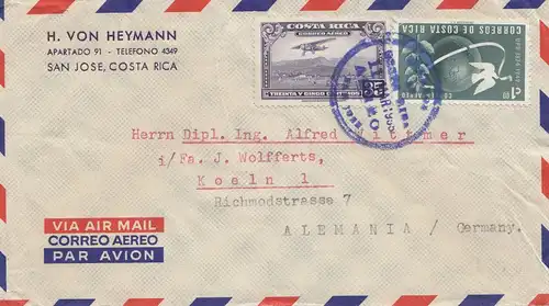 Costa Rica: 1955: San Jose to Cologne via air mail