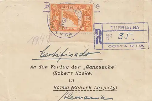 Costa Rica: 1923: Turrialba Registered to Borna/Leipzig