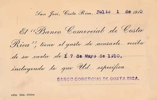 Costa Rica: 1910 post card San Jose to Remscheid