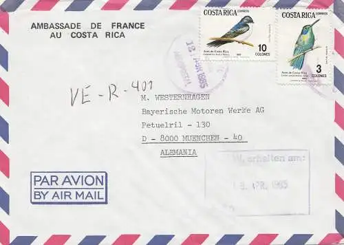 Costa Rica: 1985: Air Mail Ambassade de France to München - BMW