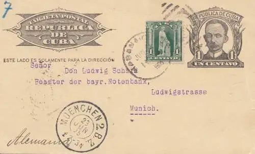 1905: post card Havana to München, bayrische Notenbank