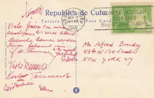 1945: Habana post card Marine Park to New York