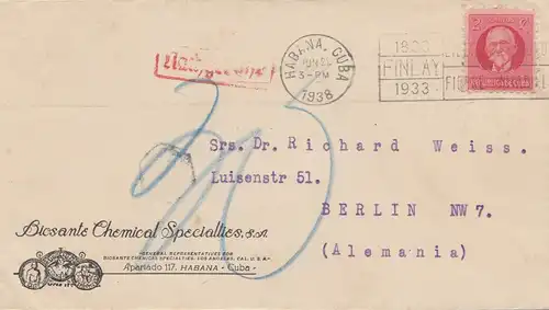 1938: Habana Finlay to Berlin, Nachgebühr