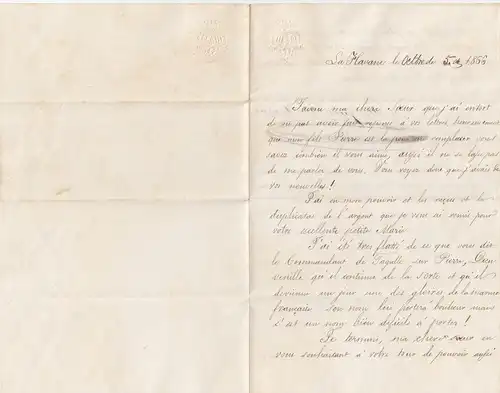 1867: small letter Havana to Paris, y compris français letter