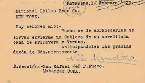 1932: Post card to New York City