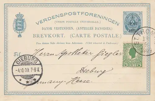 Dansk-Vestindien: 1909 St. Thomas post card to Dieburg/Germany