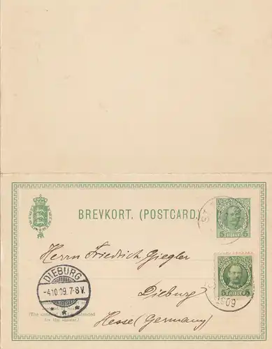 Dansk-Vestinien: post card 1909 St. Thomas to Dieburg/Germany
