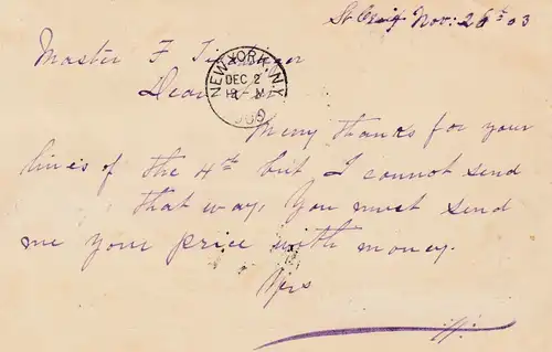 Dansk-Vestinien: 1903: post card Frederiksted to New York