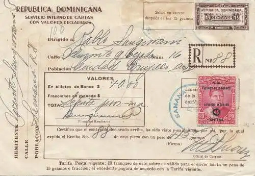 Domenikanische Republik: 1937: Carta con Valores Samana